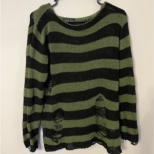 SHEIN Striped Pattern Distressed Sweater
